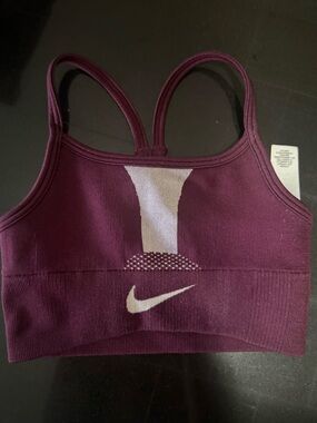 Girls Nike Plum/Maroon Dri-FIT Sports Bra with White Swoosh